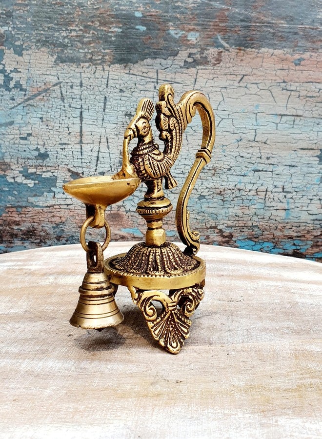 Mohan Jodero Peacock Deepak/Diya with Bell Antique Home Decorative for Temple & Festival - Image 1
